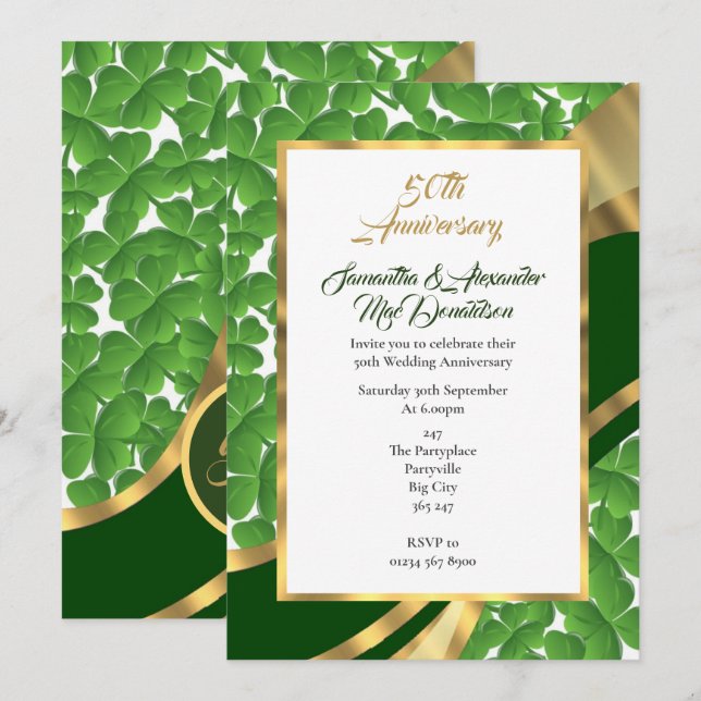 Invitation anniversaire de mariage doré trèfle irlandais (Devant / Derrière)
