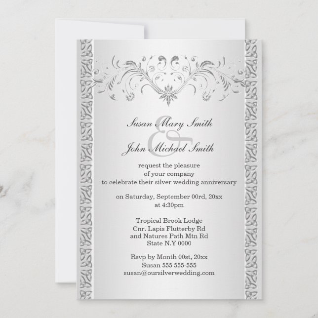 Invitation Anniversaire de mariage en argent celtique floral (Devant)
