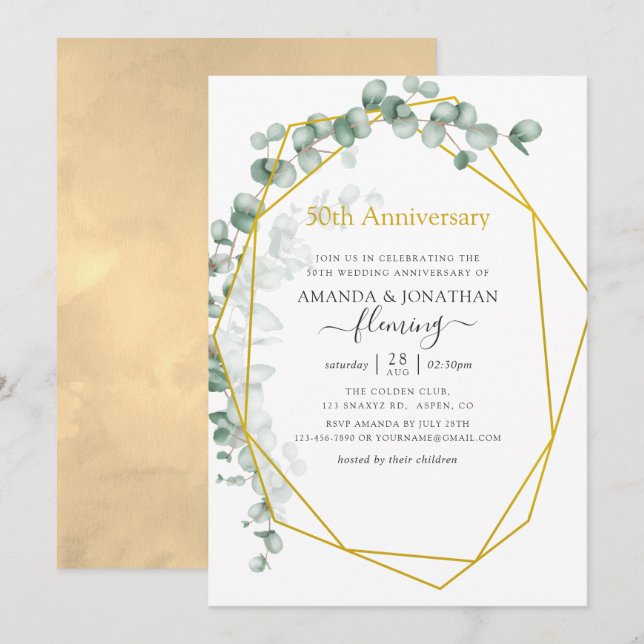 Invitation Anniversaire de mariage géométrique Eucalyptus 50  (Devant / Derrière)