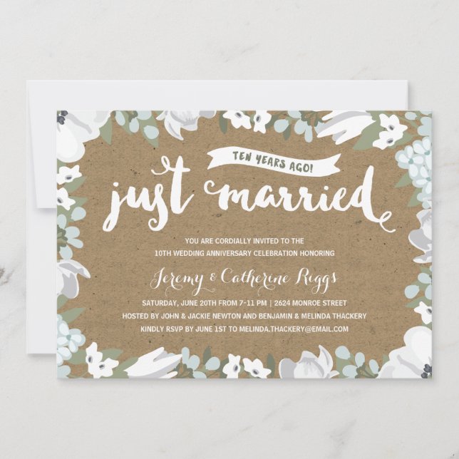 Invitation Anniversaire de mariage Rustique Floral 10 ans (Devant)