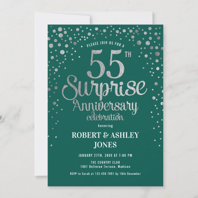Invitation Anniversaire de mariage surprise de 55 ans - Vert  (Devant)