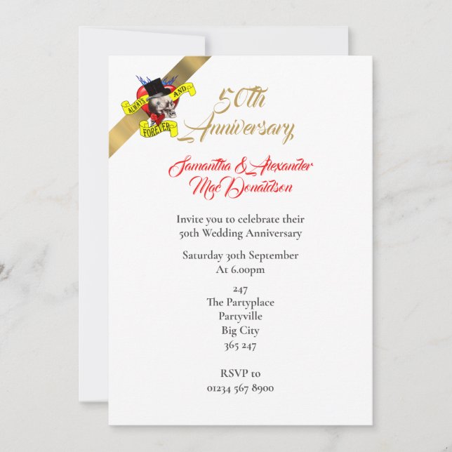 Invitation Anniversaire de mariage tatoué 50 ans (Devant)