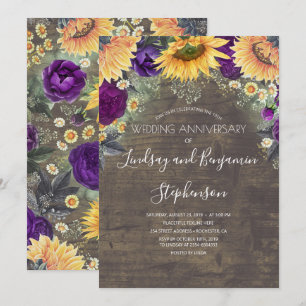 Invitation Anniversaire de mariage tournesol et rose pourpre