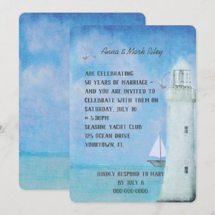 Invitation anniversaire de mariage-voilier et phare océanique