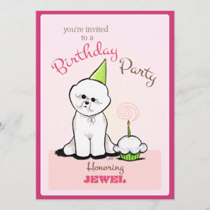 Invitation Anniversaire de marionnettes Bichon Girl Off-Leash