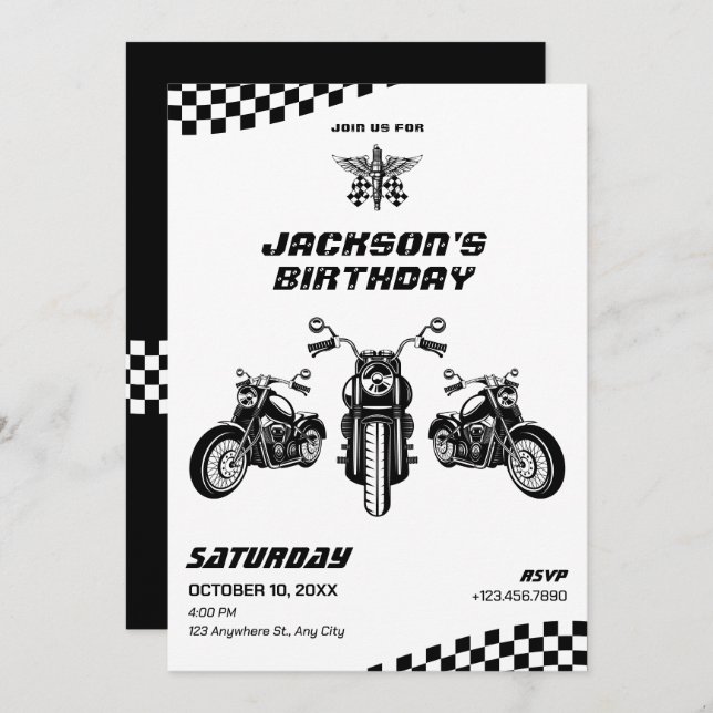 Invitation Anniversaire de mécanicien de moto classique (Devant / Derrière)