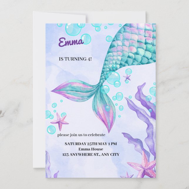 Invitation anniversaire de mermaid (Devant)