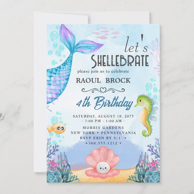 Invitation anniversaire de mermaid (Devant)