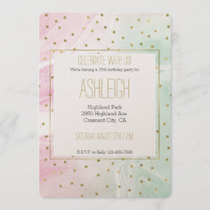 Invitation Anniversaire de Mint Pink Gold Ombre Confetti