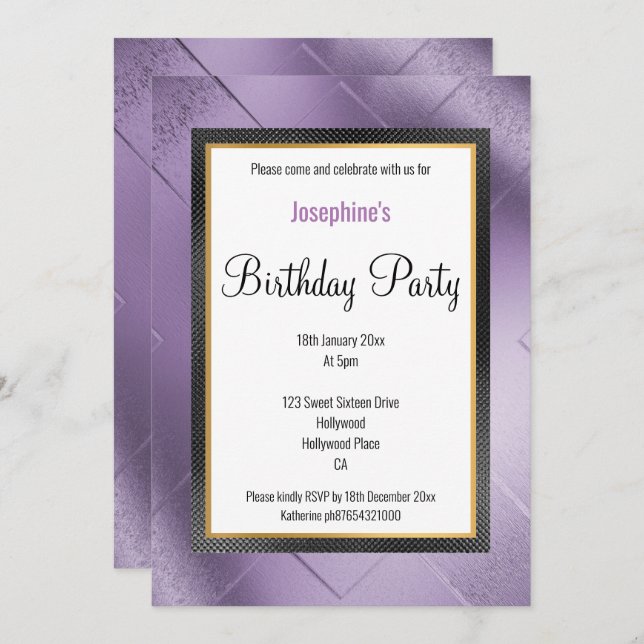 INVITATION ANNIVERSAIRE DE MOTIF D'OR EN MODE MÉTALLIQUE ÉLÉG (Devant / Derrière)