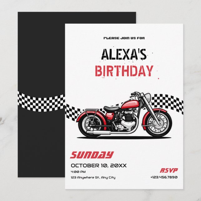 Invitation Anniversaire de moto classique (Devant / Derrière)