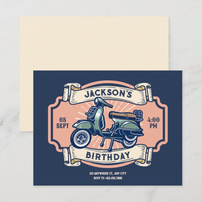 Invitation Anniversaire de moto rétro vintage classique (Devant / Derrière)