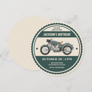 Invitation Anniversaire de moto verte rétro vintage classique