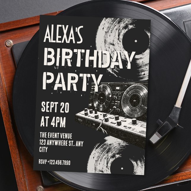 Invitation Anniversaire de musique rétro noir et blanc (Créateur téléchargé)