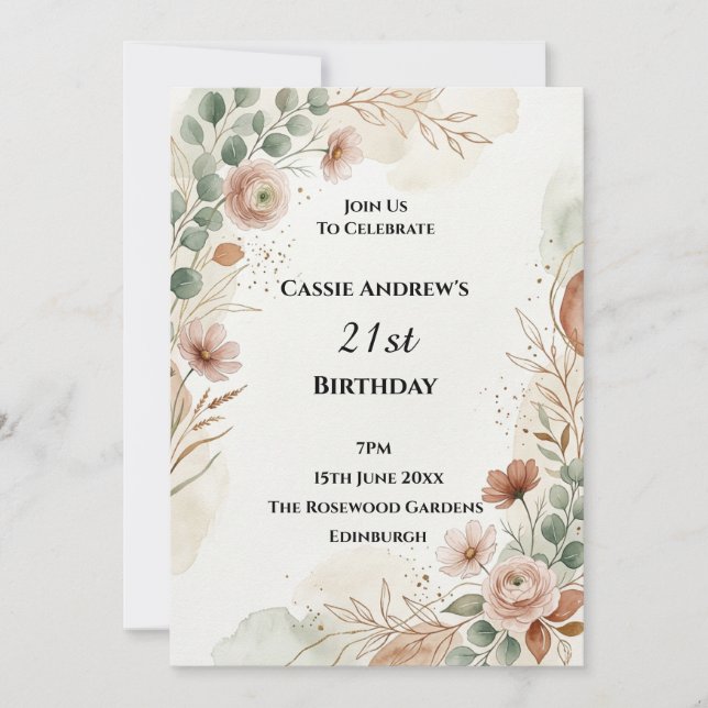 Invitation Anniversaire de Naissance Bohème Pampas Étape (Devant)