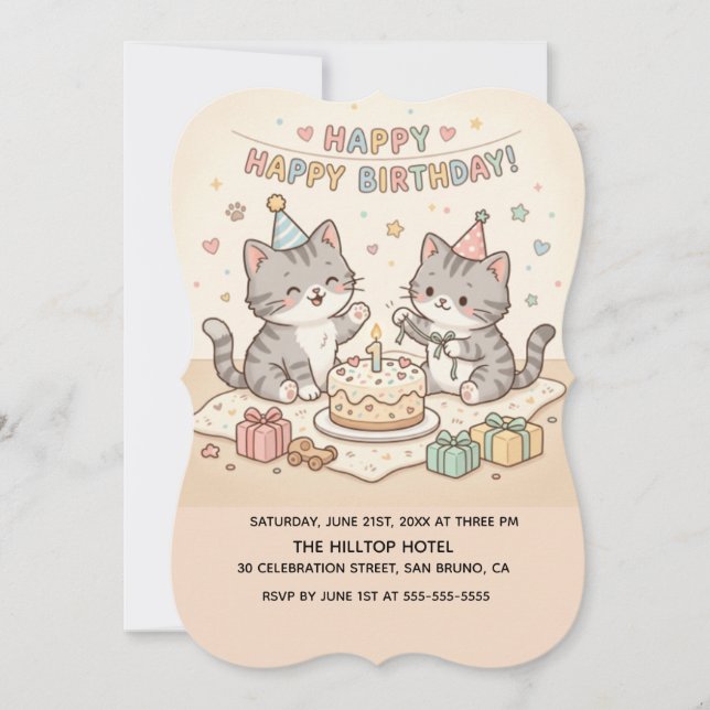 Invitation Anniversaire de naissance de chatons mignons bébé (Devant)