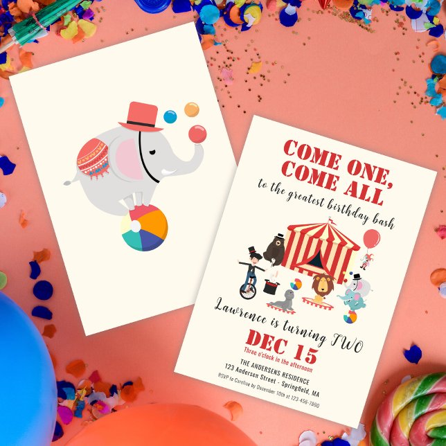 Invitation Anniversaire de naissance d'enfants de cirque colo (Come One Come All Modern Circus Carnival Birthday Invitation)