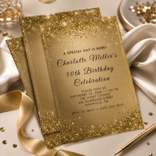 Invitation Anniversaire de Naissance Élégant Paillettes Dorée