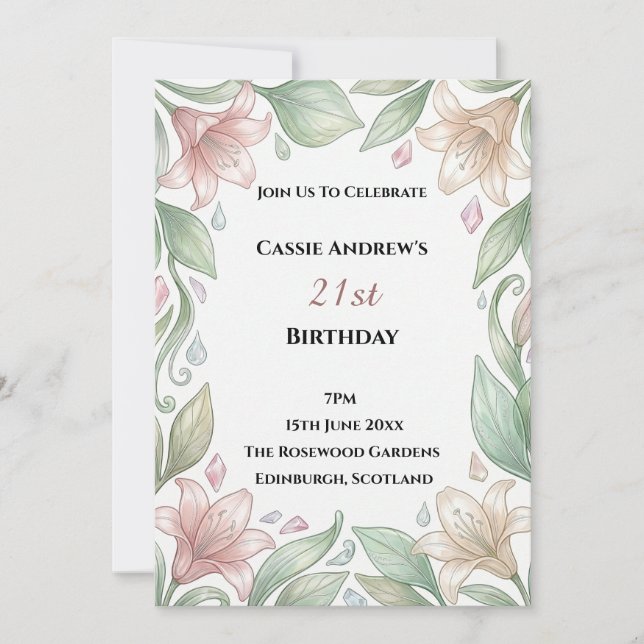 Invitation Anniversaire de Naissance Étape Aquarelle Rose (Devant)