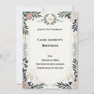 Invitation Anniversaire de naissance étape Bleu Gris Verdure