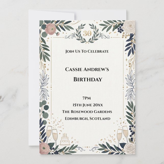 Invitation Anniversaire de naissance étape Bleu Gris Verdure (Devant)