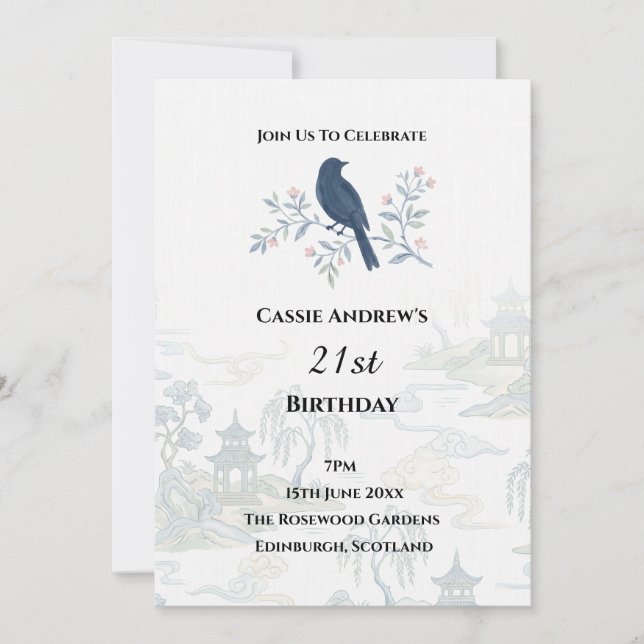 Invitation Anniversaire de naissance étape Fleur Bleue (Devant)