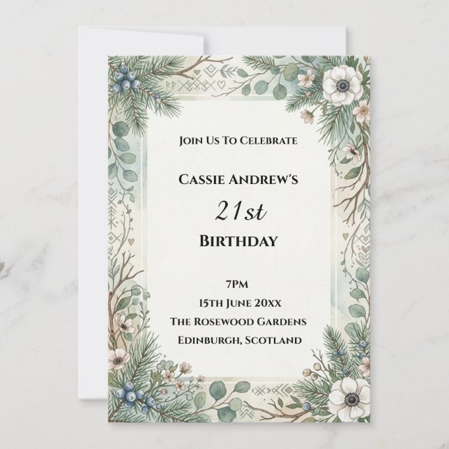 Invitation Anniversaire de naissance étape Fleurs bleues et v (Devant)