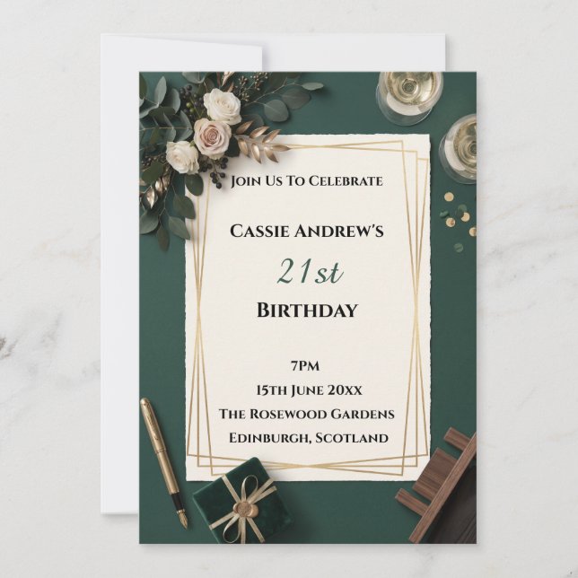 Invitation Anniversaire de naissance jalon Floral Vert Foncé (Devant)