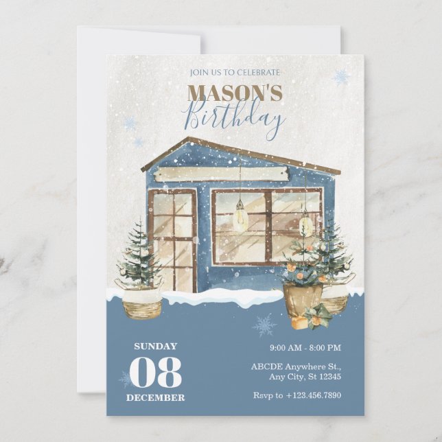 Invitation Anniversaire de neige de la maison d'hiver (Devant)