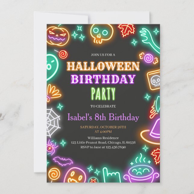 Invitation Anniversaire de Neon Halloween (Devant)