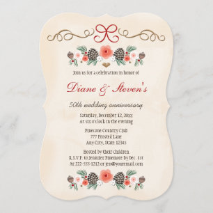 Invitation ANNIVERSAIRE DE NOËL DE PINE FLORALE vintage