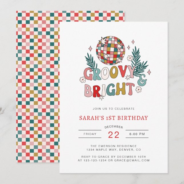 Invitation Anniversaire de Noël Rétro (Devant / Derrière)