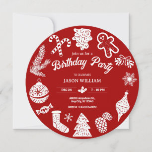Invitation Anniversaire de Noël rouge