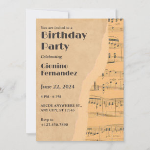 Invitation anniversaire de note de musique vintage