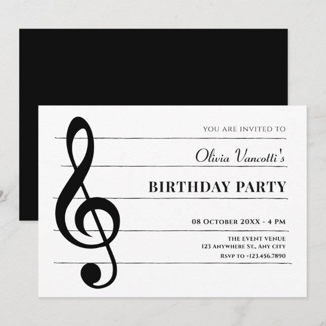 Invitation Anniversaire de notes de musique classique (Devant / Derrière)