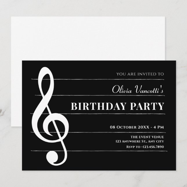 Invitation Anniversaire de notes de musique classique (Devant / Derrière)