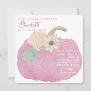 Invitation Anniversaire de notre petit Citrouille rose automn