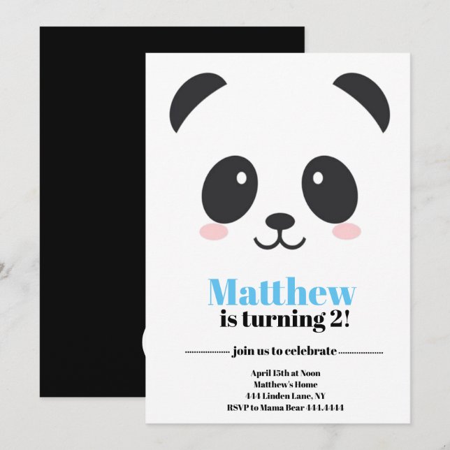 Invitation Anniversaire de Panda Bear (Devant / Derrière)