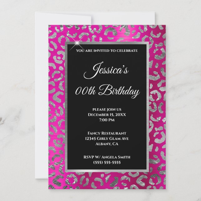 Invitation Anniversaire de papier d'aluminium léopard rose ch (Devant)