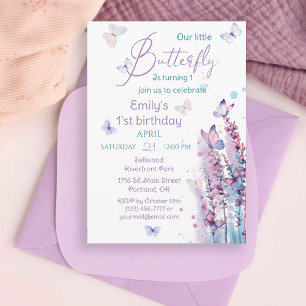 Invitation Anniversaire de papillon rose violet