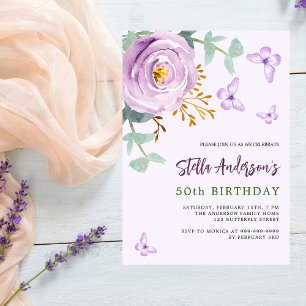 Invitation Anniversaire de papillon rose violet Lilac