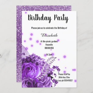 INVITATION ANNIVERSAIRE DE PARTIES SCINTILLANT FLORALE PURPLE