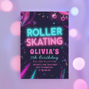 Invitation Anniversaire de patin à roulettes Glow Roller Fê