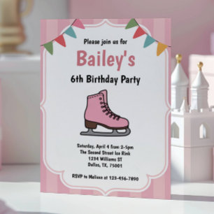 Invitation Anniversaire de patinage sur glace rose