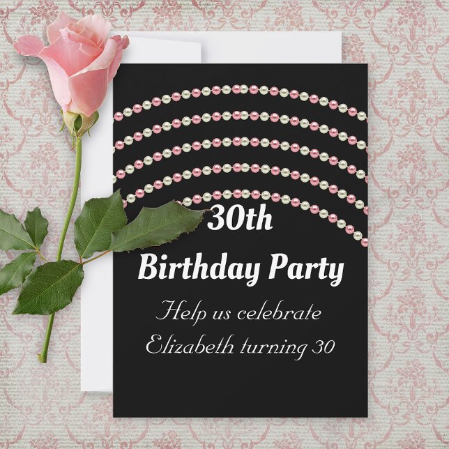 Invitation Anniversaire de perles roses et blanches (Créateur téléchargé)