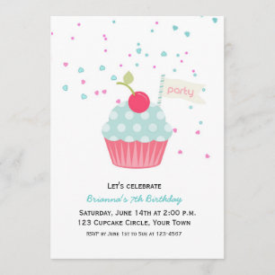 Invitation Anniversaire de petit gâteau et de confettis