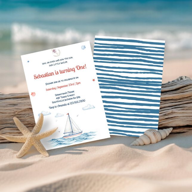 Invitation Anniversaire de petit marin à l'aquarelle (Créateur téléchargé)