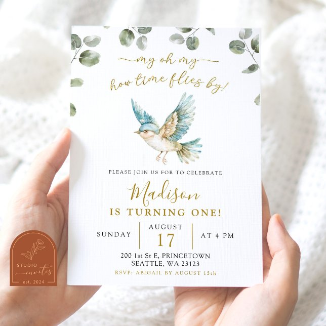 Invitation Anniversaire de Petit Oiseau Minimaliste de Verdur (Créateur téléchargé)