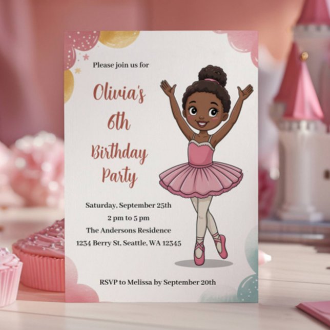 Invitation Anniversaire de Petite Ballerine Mignonne (Créateur téléchargé)