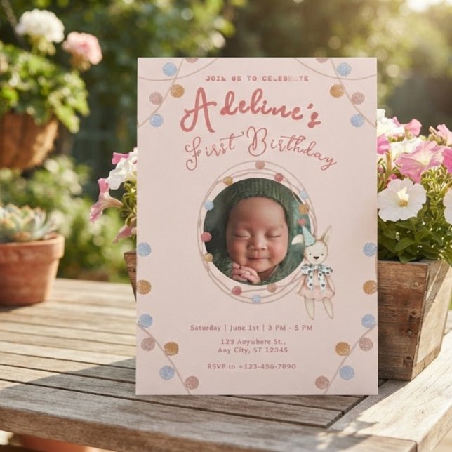 Invitation Anniversaire de petits enfants mignons rose (Créateur téléchargé)